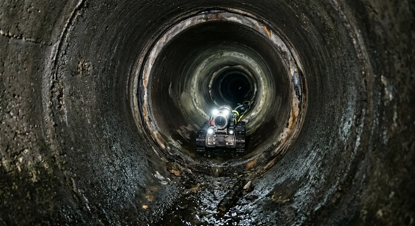 Robotic sewer camera inspecting pipe interior for Sewer Line Cleaning in Elmwood